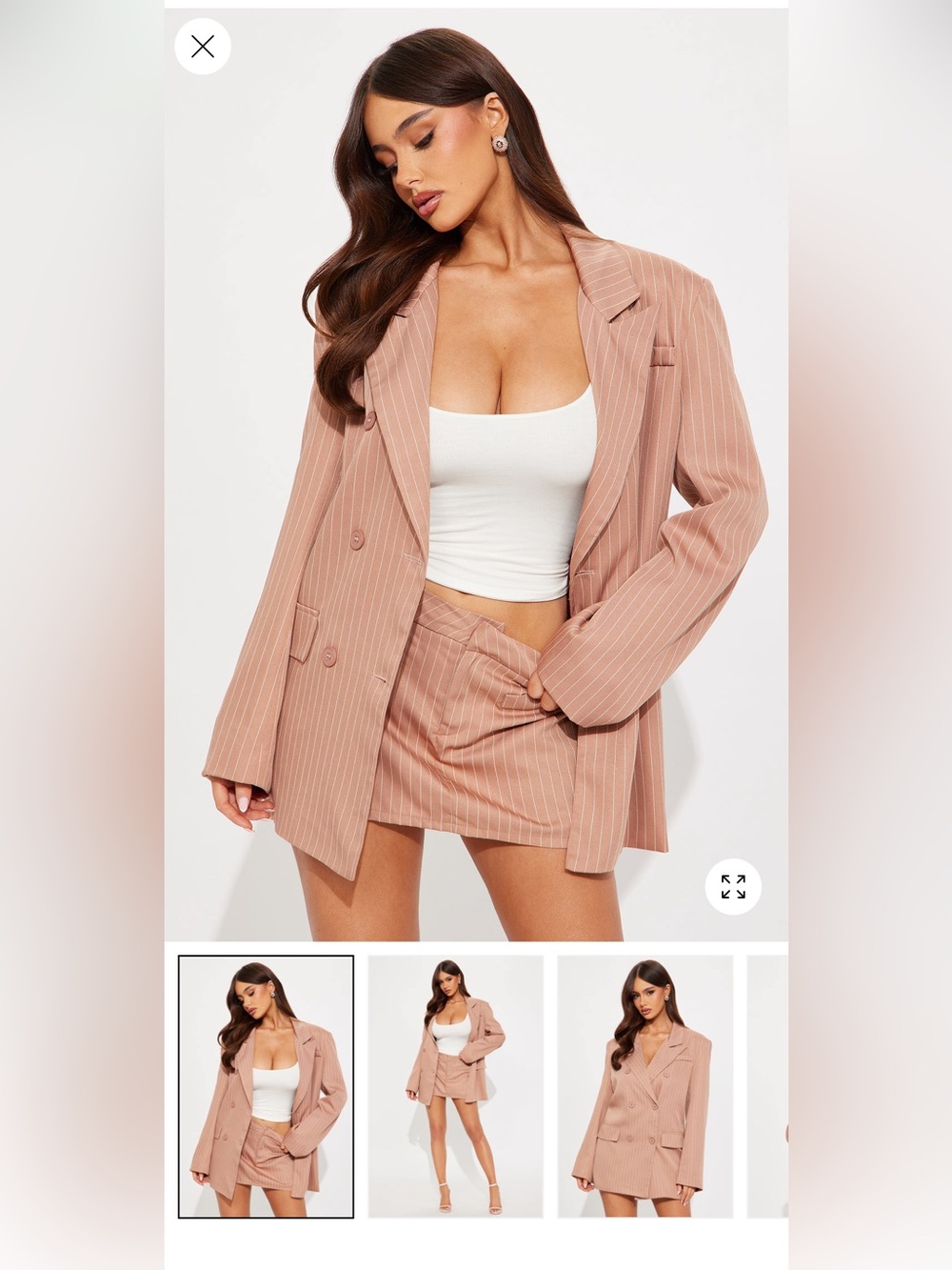 Fashion Nova Dusty Rose Pinstripe Double-Breasted Blazer